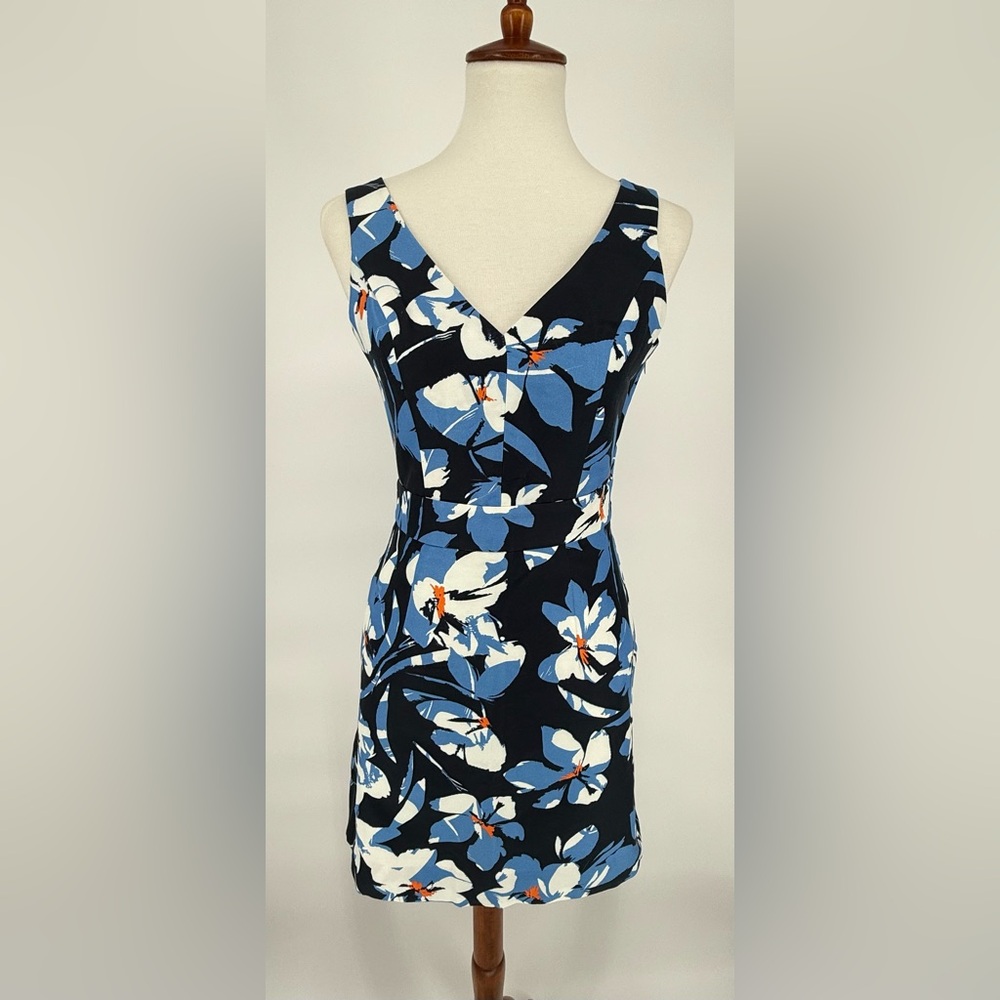 Milly Womens Size 2 Lined Floral Triangle Back Cutout Cotton Silk Blend Dress